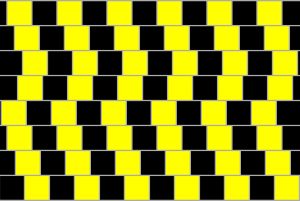 Abstract background from black and yellow squares, optical illusion.